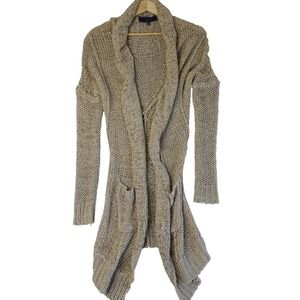 Y2K Lumiere Cardigan Small Tan Open Front Draped Knit Sweater Earthy Fairy Indie